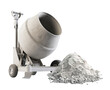 3d rendering of a concrete mixer with a pile of concrete mix mortar. Isolated on a transparent background. Construction and Repair. Building and Reconstruction