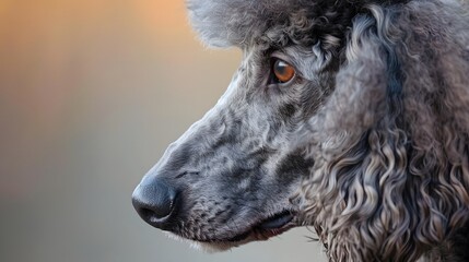 Wall Mural - Profile of a Grey Standard Poodle at Sunset