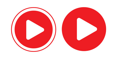 Poster - Red YouTube play button, set YouTube video and music icon. A triangle within a circle is a media player symbol.Video and audio multimedia reproduction. Isolated vector illustration on white background