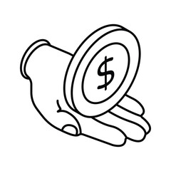 Wall Mural - Hand holding dollar coin, savings icon in trendy style, premium vector design