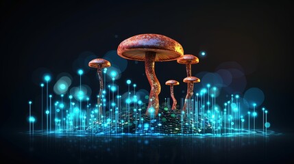 Wall Mural - abstract background with a growing digital mushroom. machine learning and big data array visual conc