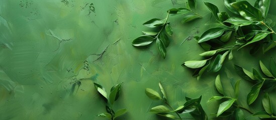 Poster - Close-up view of vibrant green leaves on a lush green surface, showcasing the natural beauty and freshness of the foliage.