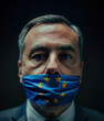 © J S - Freedom of speech replaced with censorship in Europe after hate speech law - middle aged white businessman's mouth closed with European Union tape