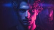 © CLOXMEDIA - Character a model man portrait with neon lights reflection