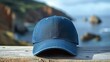 Cap mockup with funny sea background.