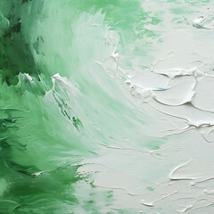 Wall Mural - A white and green textured surface, in the style of free brushwork, minimalist backgrounds, 1:1.
