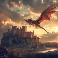 Wall Mural - dragon atop the cliff: a mystical encounter in the moonlit night. against the backdrop of majestic m