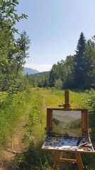 Wall Mural - nature canvas. the artistry of landscape drawing. with a palette of green, blue, and yellow, artists