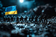 Ukraine on dark background. Conceptual image of war between Ukraine using toy soldiers. Selective focus. Generative AI
