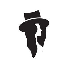 Wall Mural - long hair women hat icon logo vector