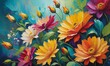 Bright oil painting with exotic flowers