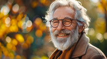 Content Elderly Man Smiling in Nature.
Senior man with glasses enjoying a cheerful moment outdoors.