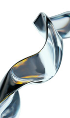 Wall Mural - Silver ribbon. A wave of liquid metal with golden reflections. Isolated on a transparent background.