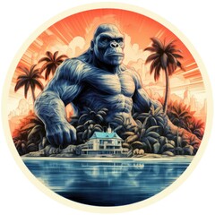 Wall Mural - King Kong against a tropical background.