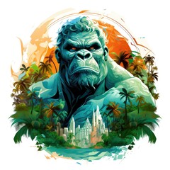 Wall Mural - King Kong against a tropical background.