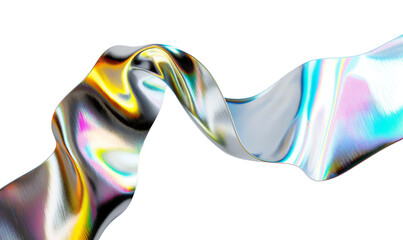 Wall Mural - Streamline design element, abstract ribbon shaped wave. Chromatic dispersion and thin film spectral effect. Isolated on a transparent background.