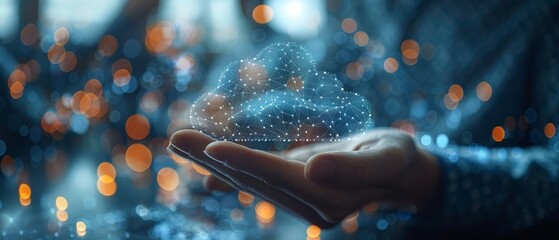 Fototapete - The Internet, data storage, data transfer, and network and internet service concept is shown on a virtual screen by a businessman using cloud computing.