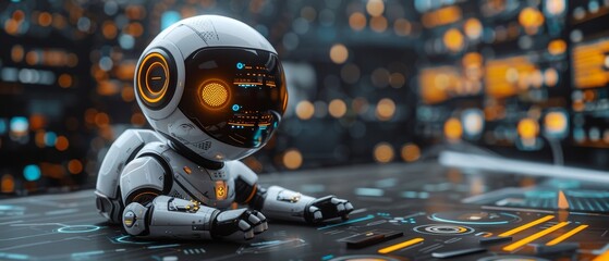 Leinwandbilder - Using AI, Artificial Intelligence, man uses technology smart robot AI, artificial intelligence by entering command prompt for generating something, Future Technology Transformation.