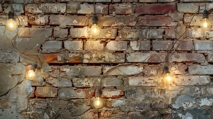 Wall Mural - An illuminated brick wall that is damaged