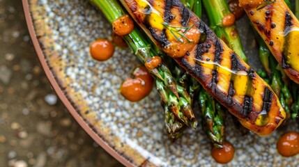 Wall Mural - Grilled Asparagus with Salmuera Sauce and Pata Negra