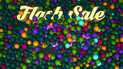 Wall Mural - High Angle View Flash Sale 15 Percent Discount 3d Text Reveal Pushing Turquoise Green Colorful Ball Pit Balls Background 3d Rendering