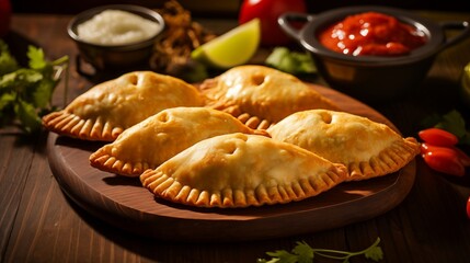 Wall Mural - Iincredibly delicious empanada, A savory pastry boasting a delectable blend of flavors, featuring a flaky crust and a mouthwatering filling, delivering a truly delightful culinary experience.