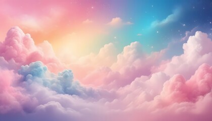 Wall Mural - A pastel rainbow unicorn background including sparkling stars. A hazy, pink fantasy sky. Charming holographic area.  Fairy iridescent gradient backdrop Backgrounds
