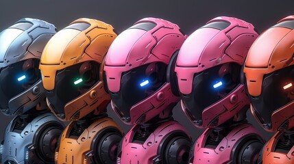 Poster - An avatar set of cute robot heads with different faces. This is a icon for a chat bot.