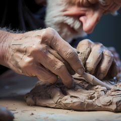 Wall Mural - Close-up of an artists hands sculpting clay.