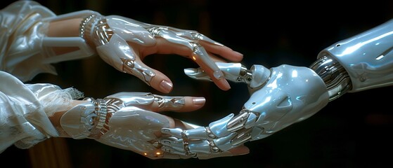Leinwandbilder - Robot and human hands touch on a network connection concept with artificial intelligence.