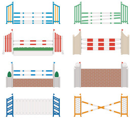 Wall Mural - equestrian show jumping obstacles, a set of 8 from rails to walls isolated on white background