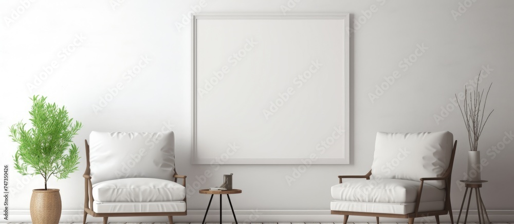 A living room setting featuring two chairs positioned facing each other ...