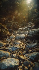 Wall Mural - A stream running through a forest filled with rocks