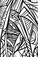 Wall Mural - Abstract Black and White Drawing of Shapes, coloring page