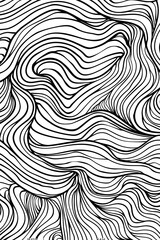 Wall Mural - Black and White Drawing of Wavy Lines, coloring page