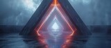 Fototapeta Perspektywa 3d - An abstract sci-fi tunnel rendering in 3D, with futuristic triangle spaceships.