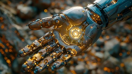Leinwandbilder - Man uses technology to create something using a smart robot - Artificial Intelligence. Smart robot AI, artificial intelligence generates something using a command prompt.