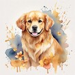 Watercolor Golden Retriever Clipart, aquarela, colorfully. AI Generative