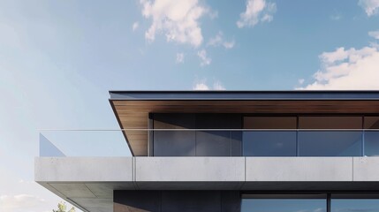 Wall Mural - The design of a modern Australian house against a blue sky background. An rendering of a contemporary residence.