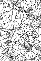 Sticker - Abstract Monochrome Flowers, coloring page