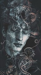 Wall Mural - A close up of a person's face with swirly hair