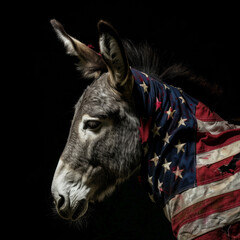 Wall Mural - An donkey covered in the American flag a symbol of the Democratic political party