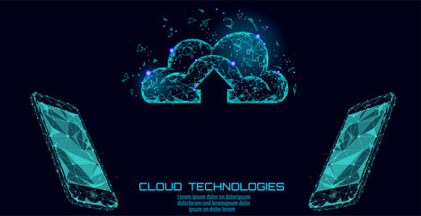 Wall Mural - cloud computing online storage app low poly. polygonal future modern internet business technology. s