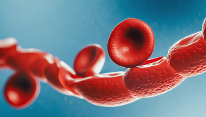 Close-up of red blood cells flowing in a blood vessel. Research concept.