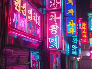 Wall Mural - Colorful neon billboards at the Songpa Gu nightlife district in Seoul, South Korea