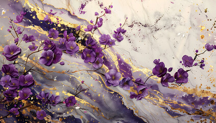 Wall Mural - purple flowers painted on high quality marble in the 