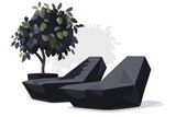 Fototapeta Big Ben - modern outdoor seats and tree pot isolated vector style