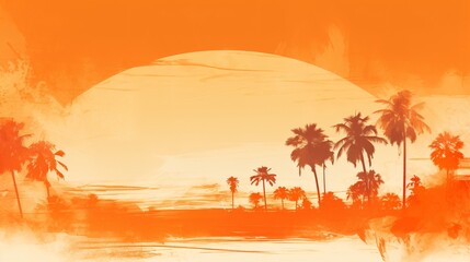 Wall Mural - a sunny orange background with palm trees