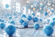 a pharmaceutica full of blue and white pills, in the style of photorealistic still life, colorful. Generative AI