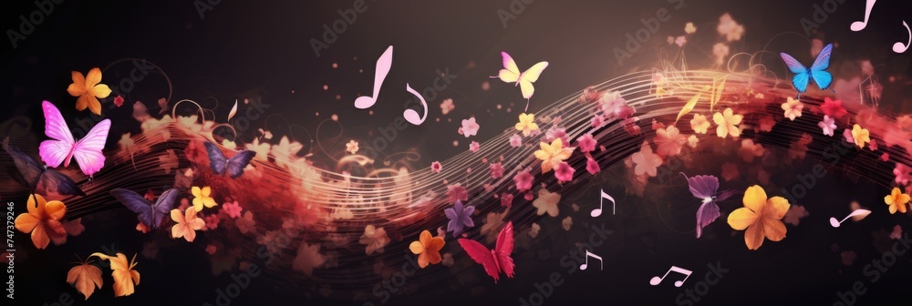 Clef Notes With Roses Treble clef and roses on music notes background. Retro style Stock ...